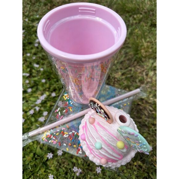 Pink 3D Cookie Ice Cream Sprinkle Cup 16oz Cold Beverage w/ Straw & Lid Tumbler - Picture 7 of 7